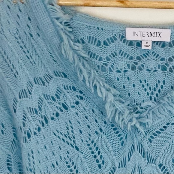 Intermix cashmere wool blend open knit pale blue hooded cardigan sweater. Small - Picture 2 of 6